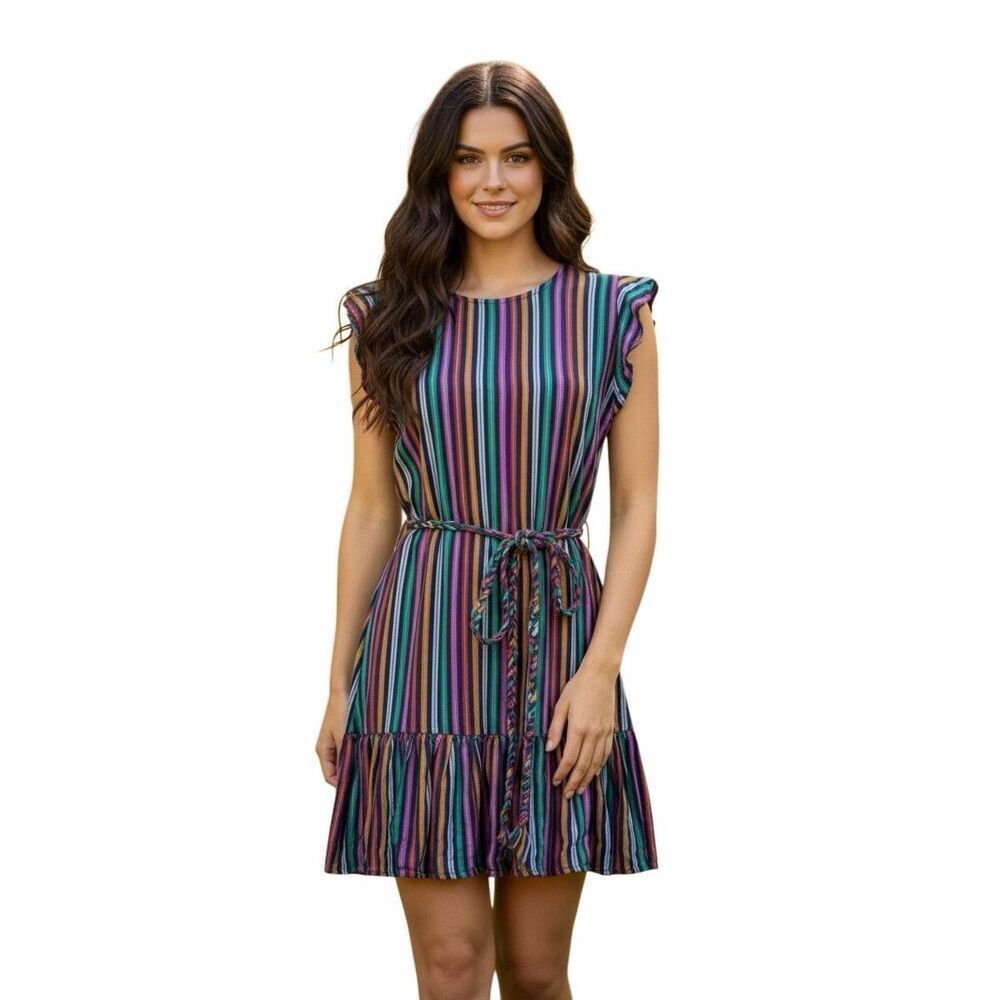Marine Layer Mini Dress Laney Stripe Navy Multi Color Sleeveless Size Medium